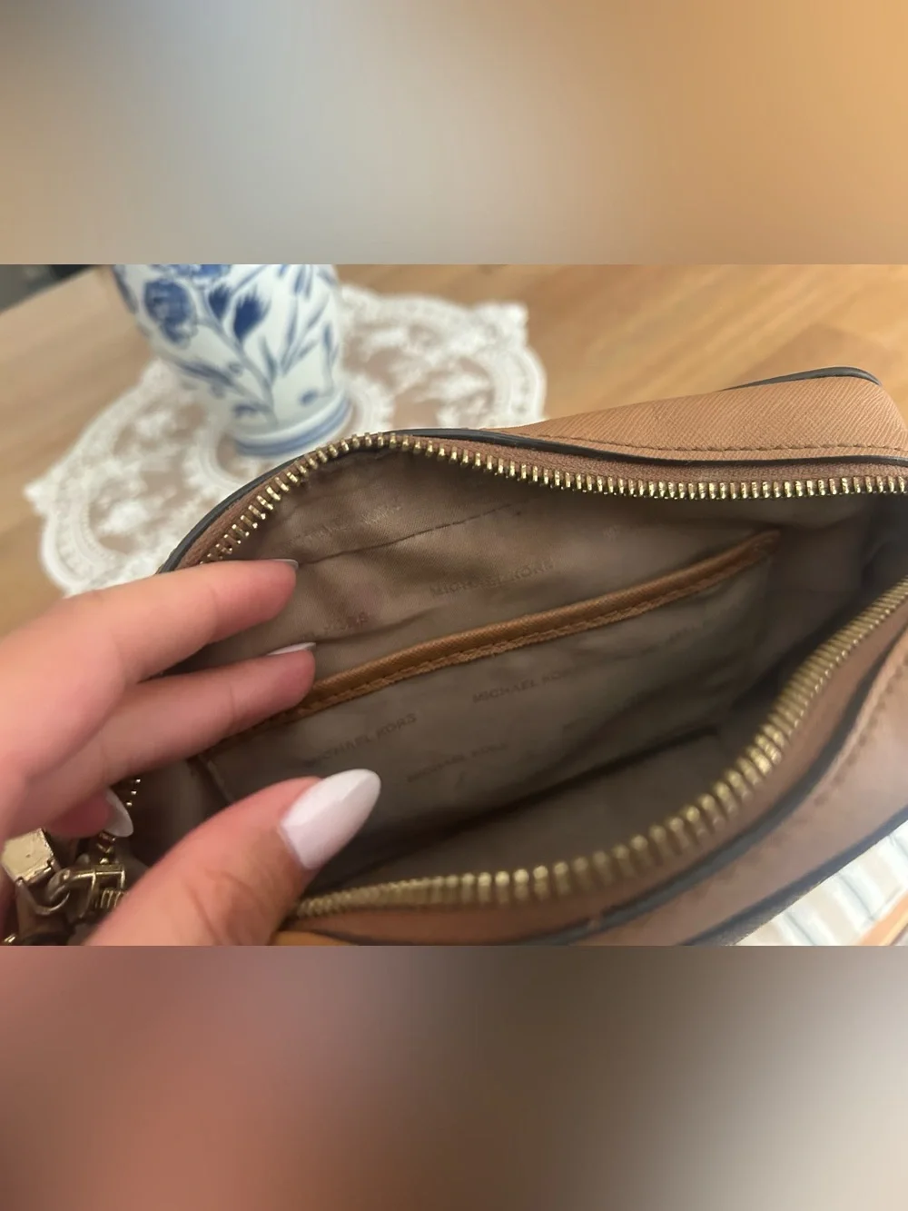 Michael Kors Brown and Tan Star-Print Crossbody Bag